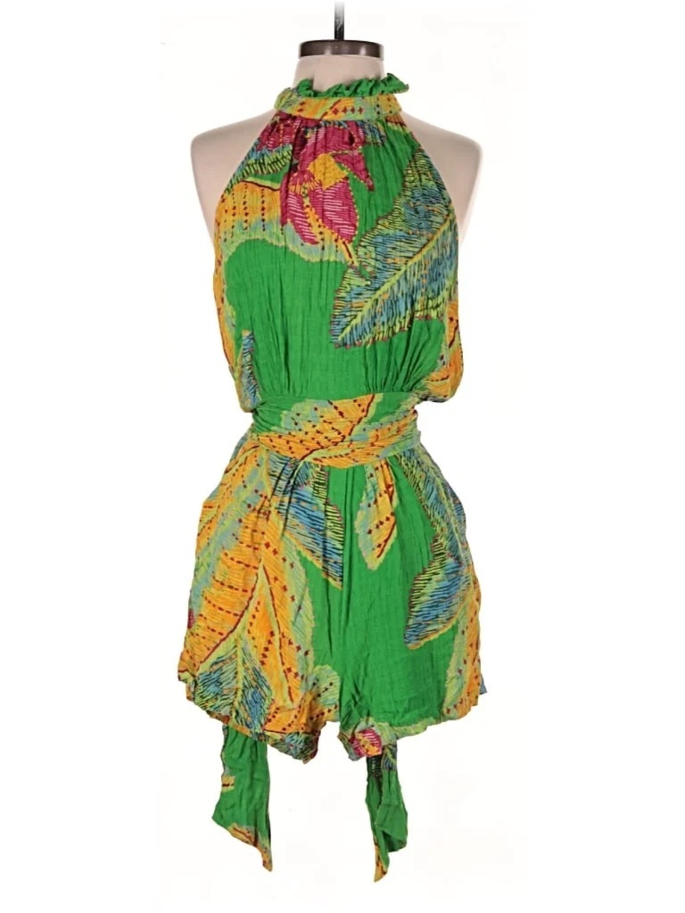Cynthia Rowley Green Tropical Print Halter Neck Boho VacationWaist Belt NWOT XS - Picture 1 of 4